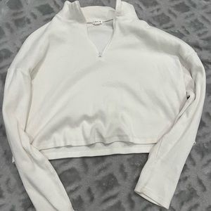 Garage white cropped ribbed long sleeve shirt
